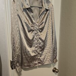 Cato Black and White Striped Button Down Shirt